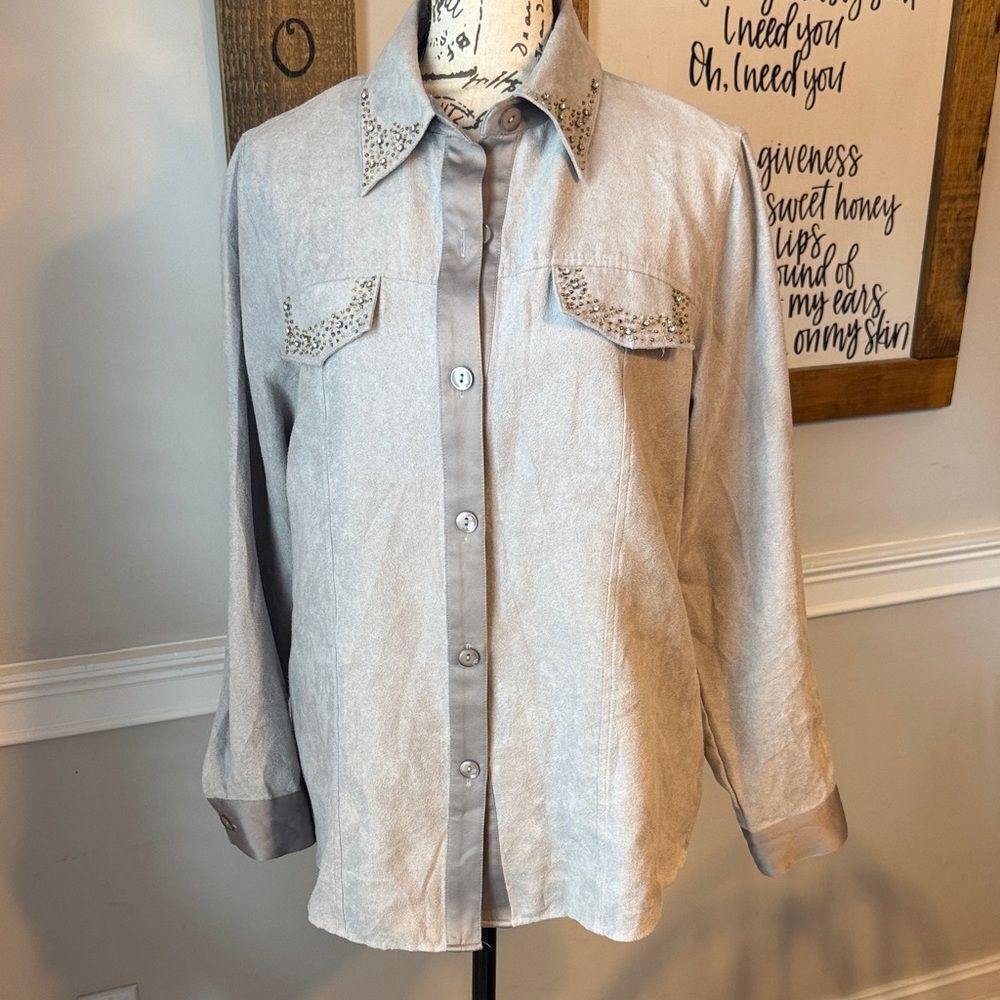 Draper's & Damon's Gray Suede Button-Up Shirt